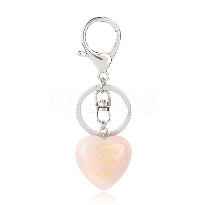 Natural Rose Quartz Heart with Eye of Horus Keychain PW-WG82166-10-1