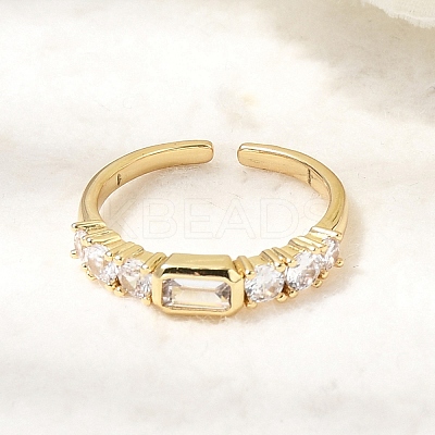 Brass with Cubic Zirconia Cuff Rings for Women RJEW-B160-07A-G-1