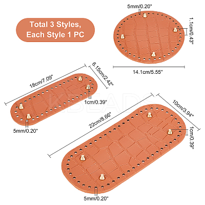 3Pcs 3 Style PU Leather Flat Round Bag Bottom FIND-WR0004-43B-1
