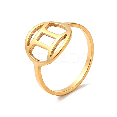 Ion Plating(IP) 201 Stainless Steel Constellations Gemini Finger Ring for Women RJEW-G266-06G-1