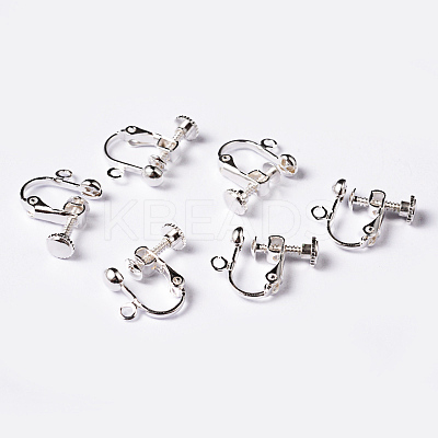 Brass Clip-on Earring Findingsfor non-pierced Ears X-EC143-S-1