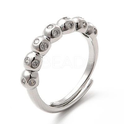 Rack Plating Brass Micro Pave Clear Cubic Zirconia Rings RJEW-E064-13P-1