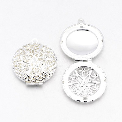 Flat Round Brass Diffuser Locket Pendants X-KK-J010-S-1
