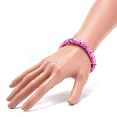 Acrylic Curved Tube Beaded Stretch Bracelet BJEW-JB08443-04-1