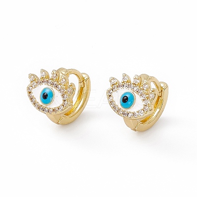 Clear Cubic Zirconia Evil Eye Hoop Earrings with Enamel EJEW-I270-12G-05-1