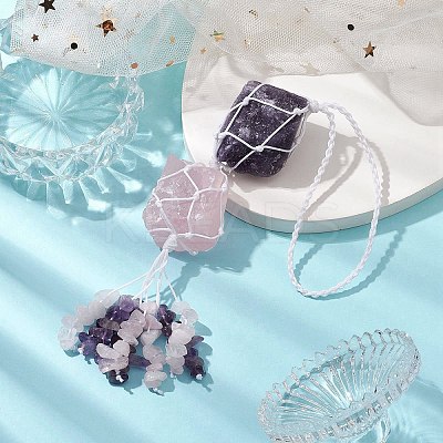 Nuggets Raw Natural Amethyst & Rose Quartz Pouch Pendant Decorations HJEW-JM01926-01-1