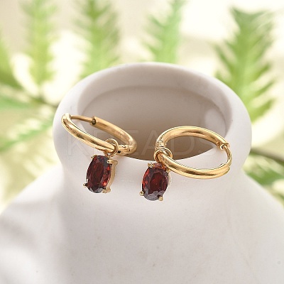 Ion Plating(IP) 304 Stainless Steel Micro Pave Cubic Zirconia Hoop Earrings STAS-R004-07G-01-1