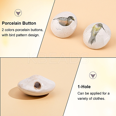 6Pcs 2 Colors Porcelain Buttons BUTT-OC0001-60-1