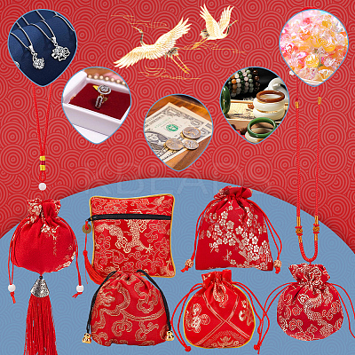 12Pcs 6 Styles Silk Packing Pouches Set ABAG-HY0001-01-1
