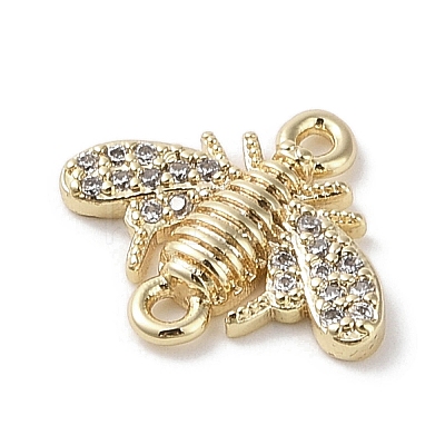 Brass Micro Pave Clear Cubic Zirconia Connector Charms KK-G491-43G-1