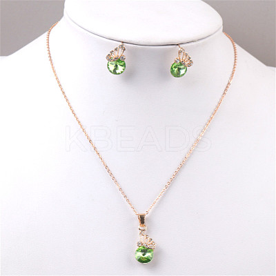 Butterfly & Flat Round Alloy Rhinestone Pendant Necklaces & Stud Earrings FS-WG892EC-04-1