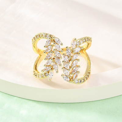 Brass Micro Pave Clear Cubic Zirconia Cuff Rings for Women RJEW-U047-02G-1