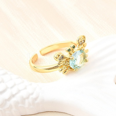 Ocean Theme Brass Micro Pave Cubic Zirconia Cuff Rings for Women RJEW-F184-17F-G-1