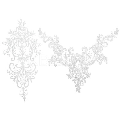 2Pcs 2 Style Polyester Computerized Embroidery Collar Trim AJEW-BC0007-06-1