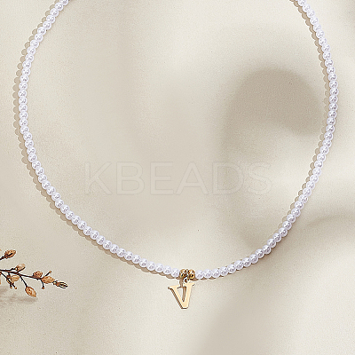 Imitation Pearl with Stainless Steel Pendants Necklaces NJEW-LP0001-51V-G-1