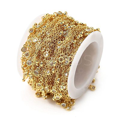 Brass Cubic Zirconia Cable Chains CHC-H112-02G-02-1