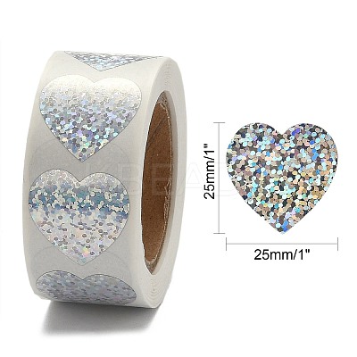 Heart Shaped Laser Stickers Roll X-DIY-K027-G01-1