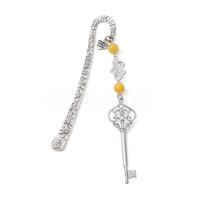 Mother's Day Key & Infinity Love Heart Pendant Bookmark with Natural Malaysia Jade AJEW-JK00259-03-1