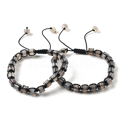 Adjustable Natural Grey Agate and Non-magnetic Synthetic Hematite Braided Bead Bracelets BJEW-Z090-01E-1