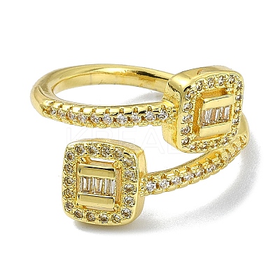 Brass with Cubic Zirconia Open Cuff Ring RJEW-B051-03G-1