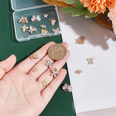 18Pcs 9 Styles Brass Pave Clear Cubic Zirconia Pendants KK-GA0001-30-1