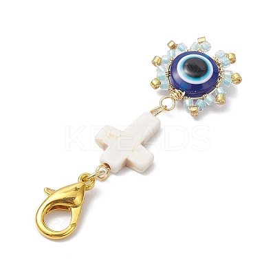 Evil Eye Glass & Resin Pendant Decoration HJEW-MZ00072-1