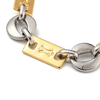 Ion Plating(IP) Two Tone 201 Stainless Steel Ring & Rectangle Link Chain Bracelet BJEW-B078-17GP-1