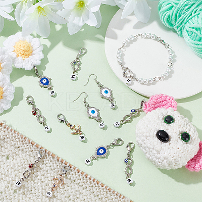 Alloy Rhinestone Evil Eye Pendant Locking Stitch Markers with Acrylic Beads HJEW-AB00081-1