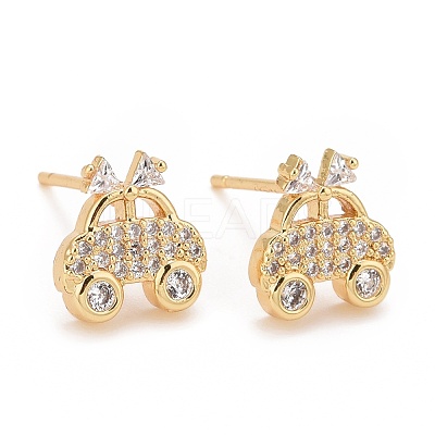 Clear Cubic Zirconia Vehicle Car Stud Earrings EJEW-G288-21G-1