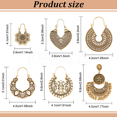 6 Pairs 6 Style Alloy Hollow Thick Hoop Earrings EJEW-AN0001-12-1