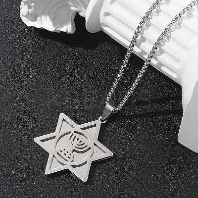 Hanukkah 201 Stainless Steel Star of David Pendant Necklaces LS-NJEW-Z058-02P-1