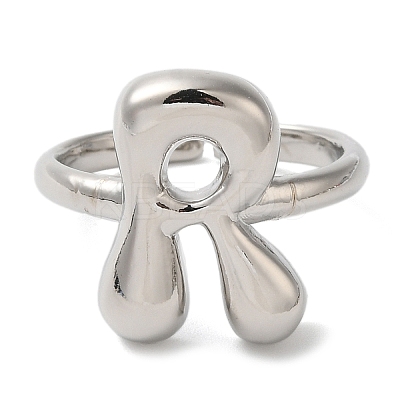 Initials Brass Open Cuff Ring for Women RJEW-N046-02R-P-1