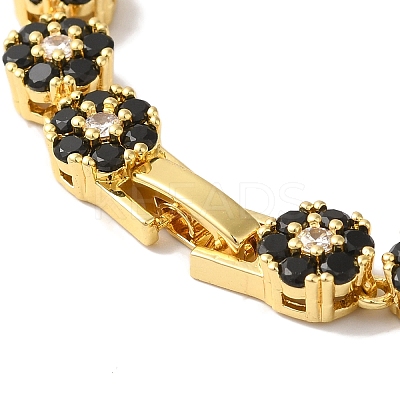 Rack Plating Brass Pave Cubic Zirconia Flower Link Necklaces for Women NJEW-B108-01G-04-1