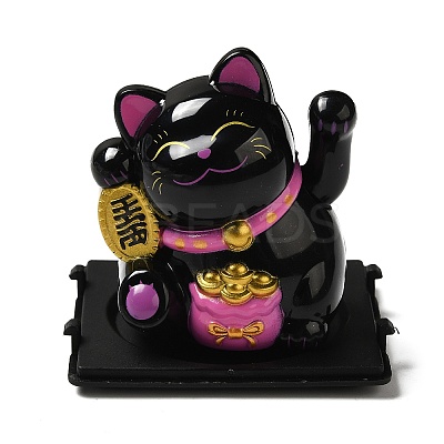 Plastic Solar Powered Japanese Lucky Cat Figurines DJEW-K023-01A-1