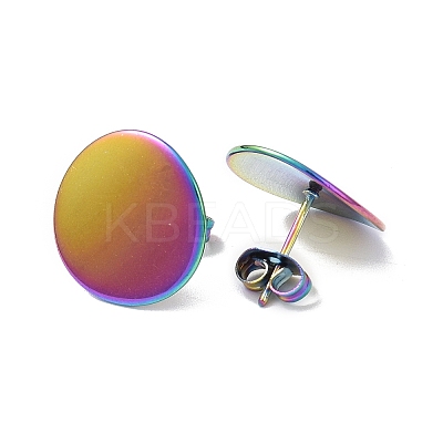 Ion Plating(IP) 304 Stainless Steel Flat Round Stud Earrings for Women EJEW-I285-12MC-1