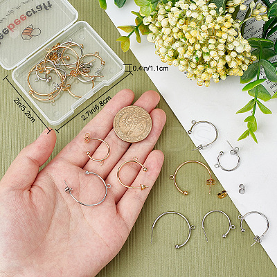 24Pcs 6 Style 304 Stainless Steel C-shape Stud Earring Findings FIND-BBC0001-53-1