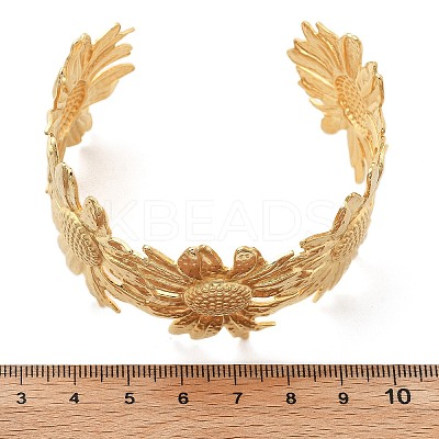 Ion Plating(IP) Flower 304 Stainless Steel Cuff Bangles for Women BJEW-A026-01G-01-1