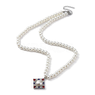 304 Stainless Steel Colorful Cubic Zirconia Rhombus Pendant Necklaces STAS-Z114-23P-1