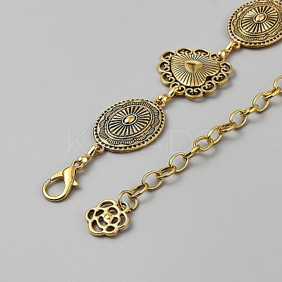 Tibetan Style Zinc Alloy Embossed Heart and Oval Link Chain Belts for Women AJEW-WH0348-856-1