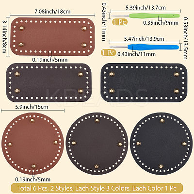 6Pcs 6 Styles Rectangle and Round PU Leather Knitting Crochet Bags Nail Bottom Shaper Pad DIY-CL0002-18-1
