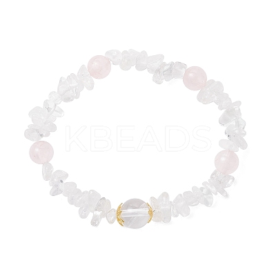 Natural Quartz Crystal & Rose Quartz Beaded Stretch Bracelets for Women BJEW-JB12305-02-1