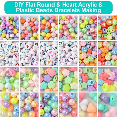 DIY Flat Round & Heart Acrylic & Plastic Beads Bracelets Making Kits DIY-FS0006-41-1