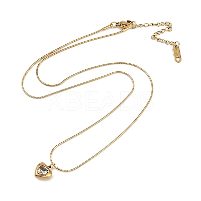 PVD Vacuum Plating 304 Stainless Steel Cubic Zirconia Heart Pendant Round Snake Chain Necklaces for Women NJEW-Z044-08G-1