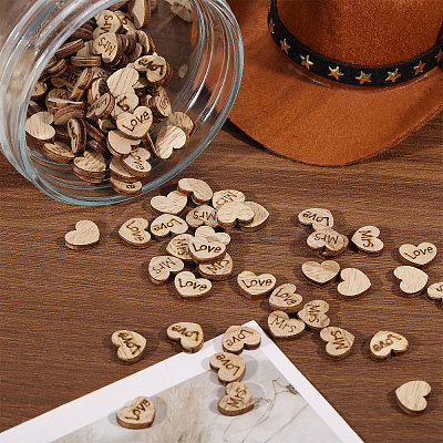 1400Pcs 2 Styles Heart Wood Craft Supplies WOOD-GL0001-23-1