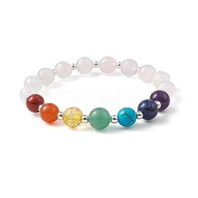 Natural Rose Quartz Beaded Bracelets BJEW-JB09467-01-1