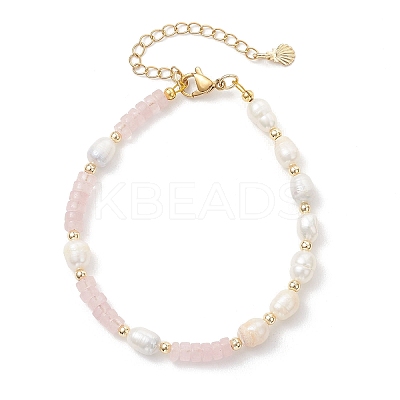 Natural Rose Quartz & Cultured Freshwater Pearl Beaded Bracelets for Women BJEW-JB13249-03-1