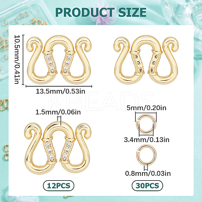 12Pcs Brass Micro Pave Clear Cubic Zirconia S-Hook Clasps KK-SC0003-42-1