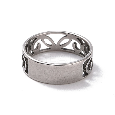 Non-Tarnish 201 Stainless Steel Hollow Leaf Finger Ring for Women RJEW-J051-46P-1