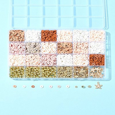 Bohemian Style DIY Disc/Flat Round Handmade Polymer Clay & CCB Plastic Beads & Alloy Enamel Pendant Jewelry Making Kits DIY-FS0007-75-1