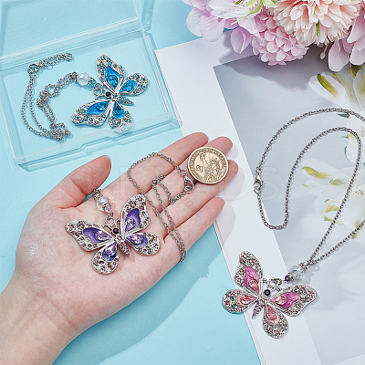 3Pcs Butterfly Alloy Glass Pendant Decoration HJEW-PH02100-1